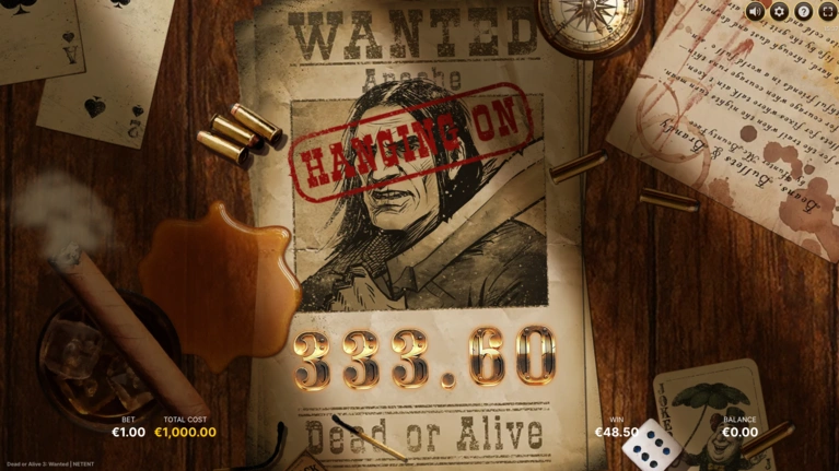 Dead or Alive 3 Wanted çarpan ödeme potansiyelini gösteren 333 dolarlık kazanç