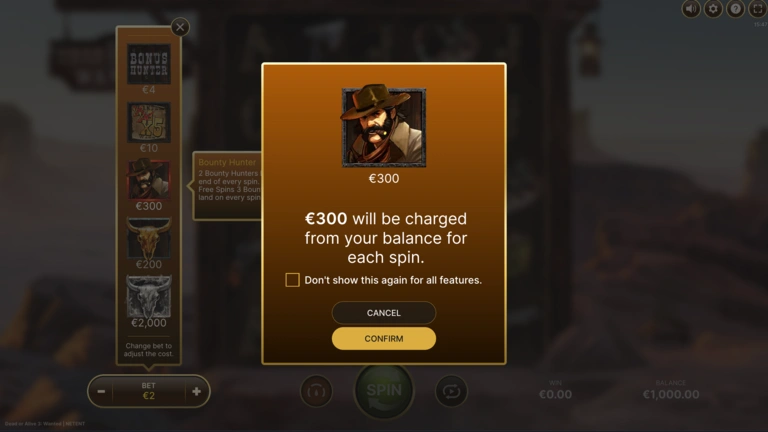 Dead or Alive 3 Wanted içinde Feature Buy ile bonus özelliği seçimi